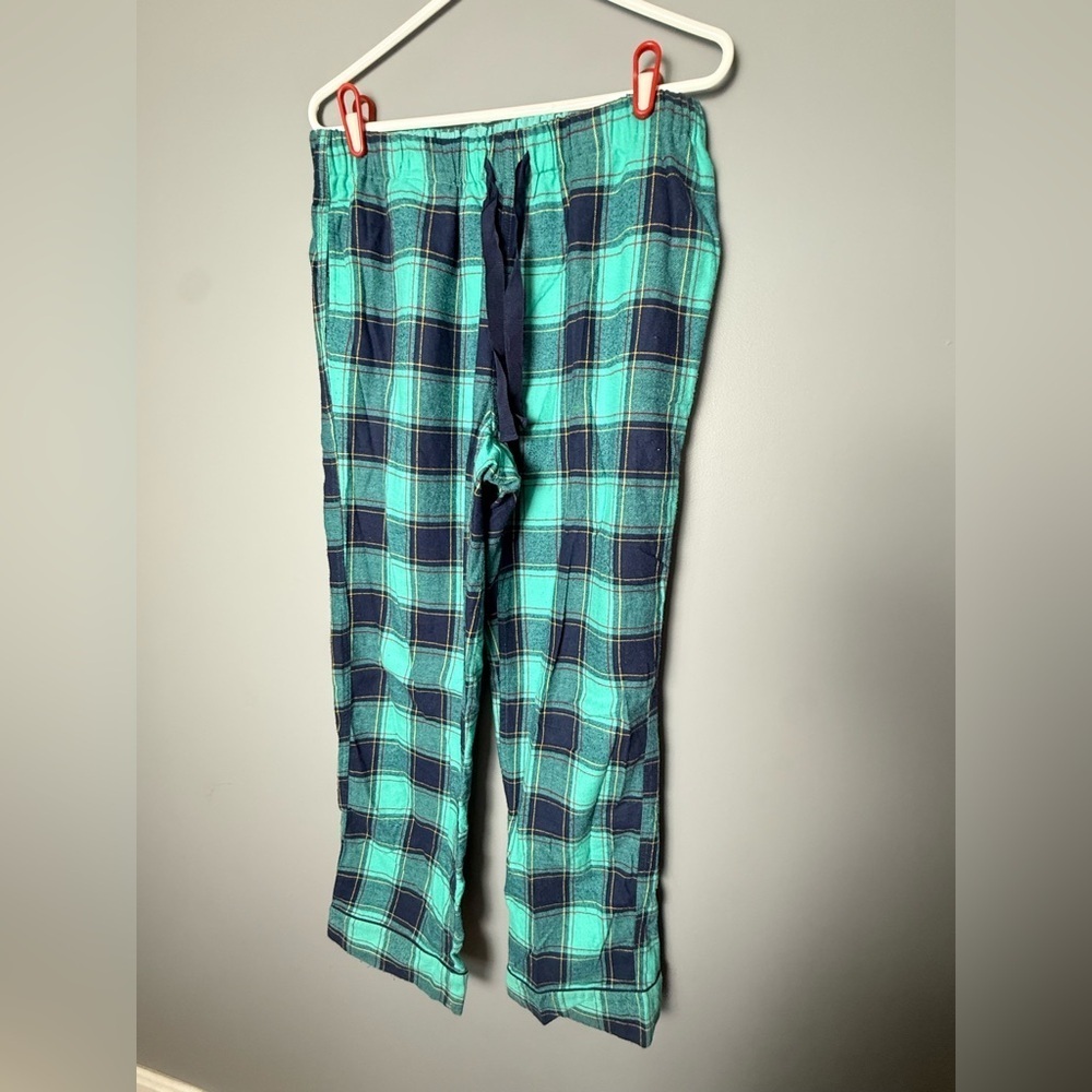 Lands End 100% Cotton Flannel Plaid Pajama Set Womens Sz S Green/Blue - Picture 3 of 6